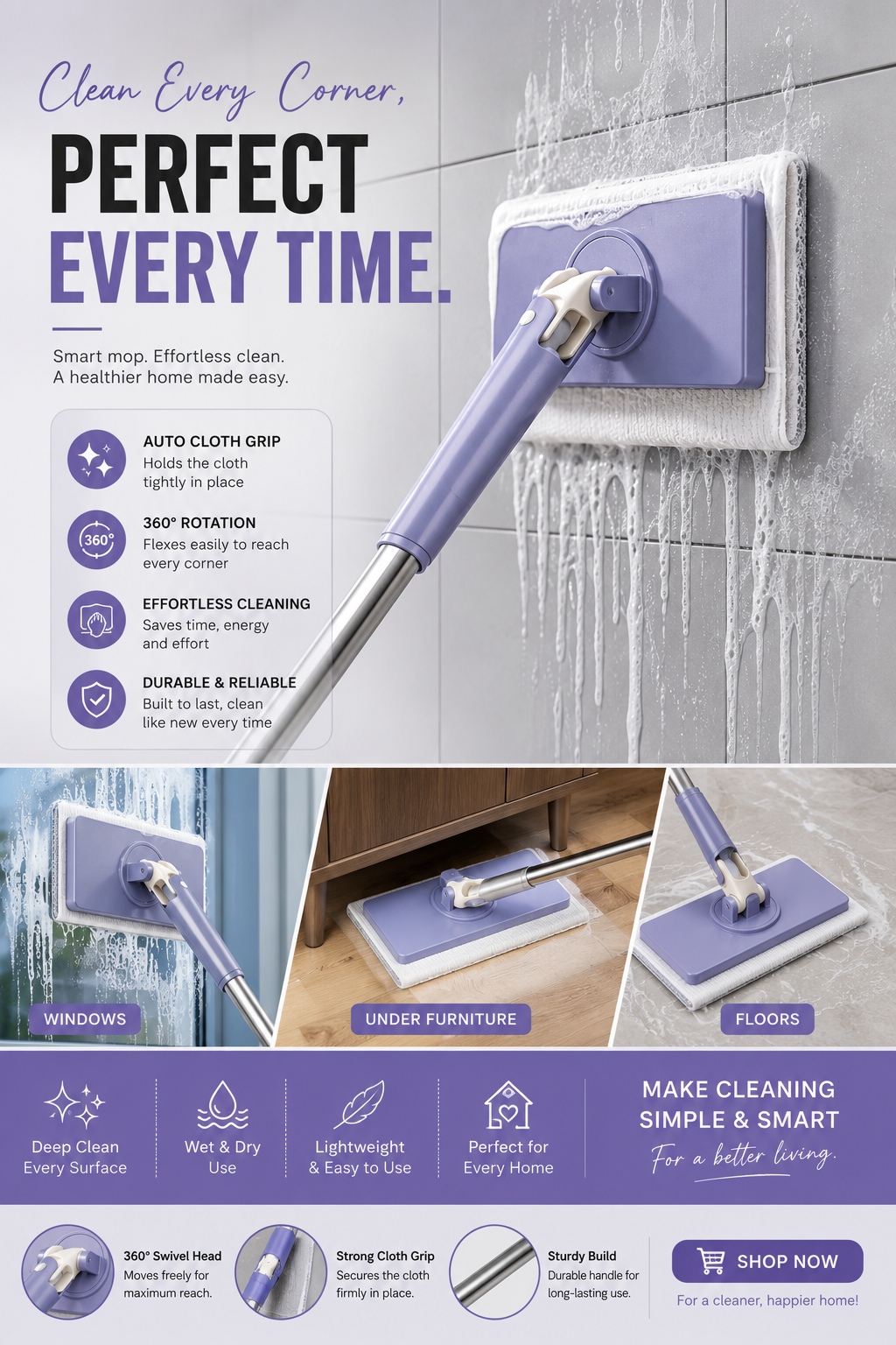 Mini Mop With Auto Cloth Grip