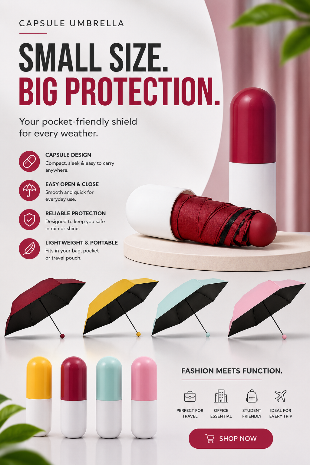 Premium Capsule Folding Umbrella – Ultra Compact Pocket Travel Umbrella